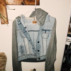 Denim Jacket With Sweatshirt Sleeves
